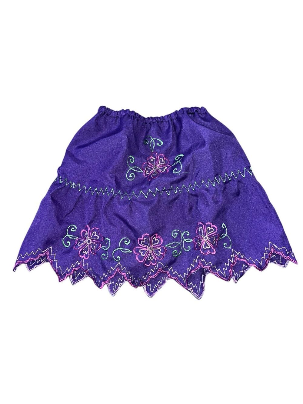 Y2K Embroidered A Line Skirt Pull On Elastic Waist Scalloped Hem Purple Youth M